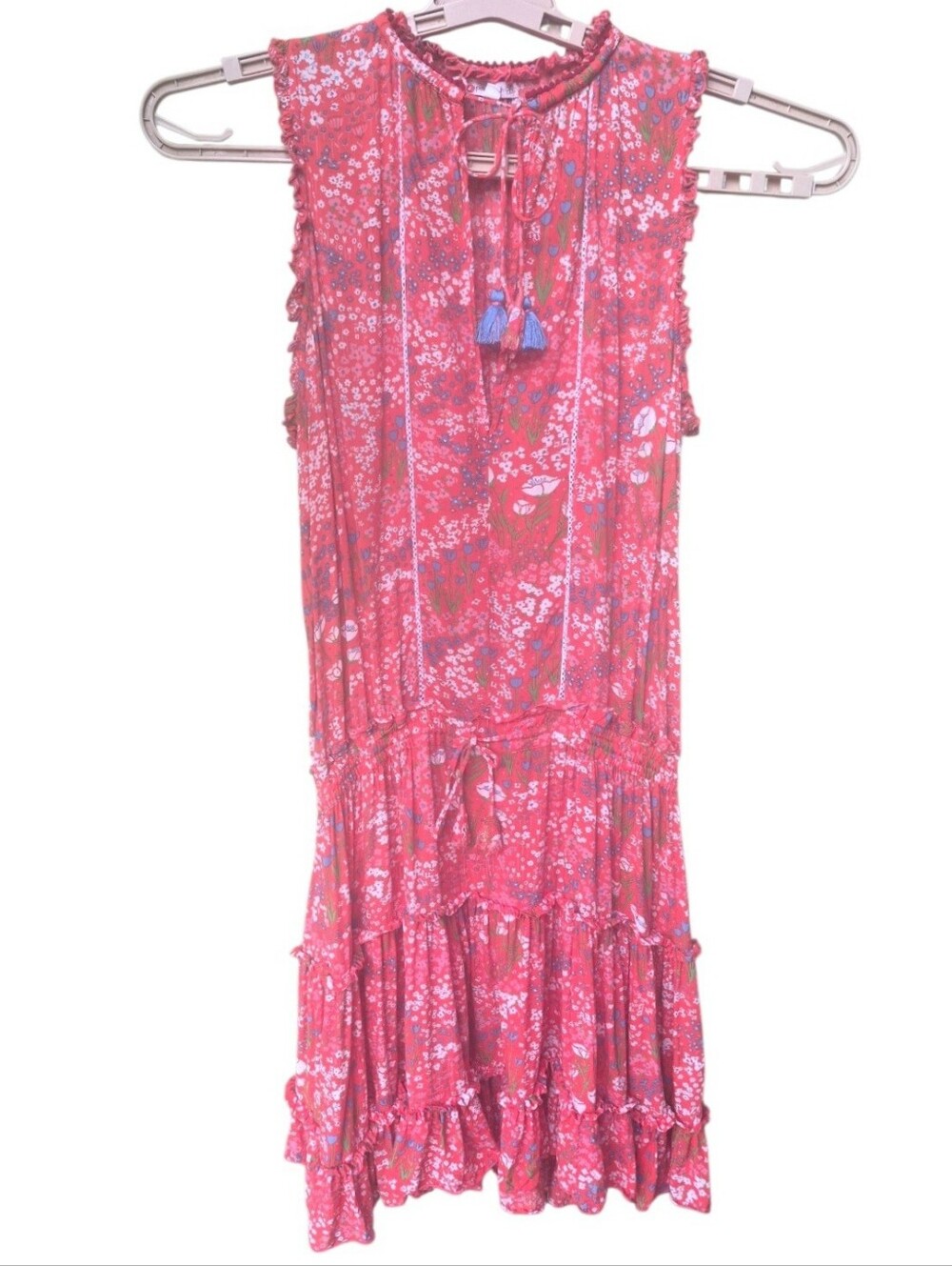 Poupette St Barth Trina Floral Tiered Ruffle Mini Dress Smocked DropWaist Size M